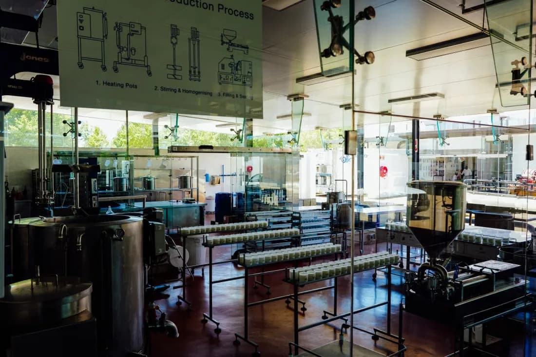 Interior of a modern food production plant with an automated processing line