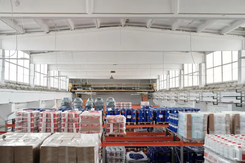 Stacked pallets in a distribution warehouse